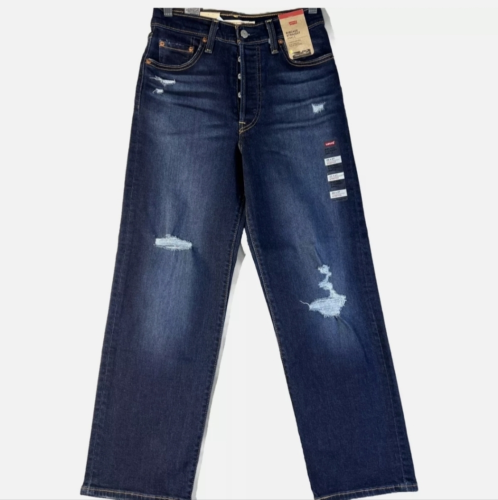 Levi's Distressed Blue Jeans Ribcage straight ankle 29×27